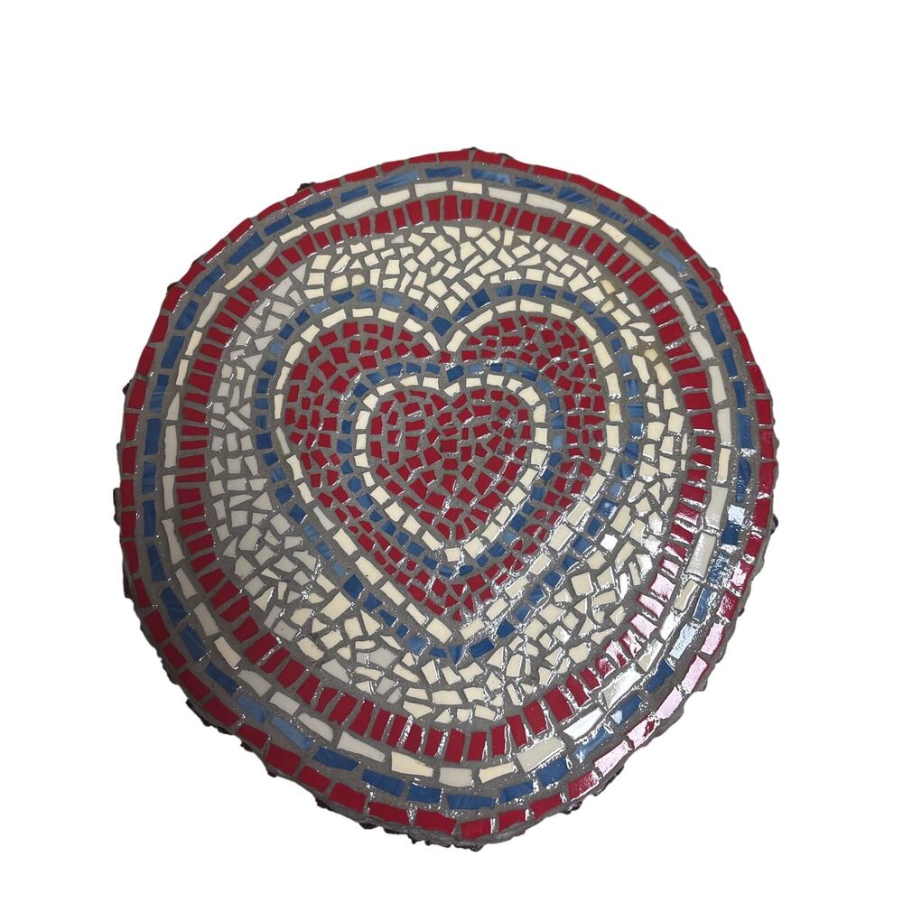 Crofton 12" Broken Plate Mosaic Trivet Plant Stand Footed Wood Slab Heart Decor